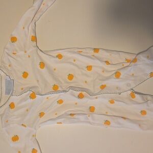 Little English White Onesie with Orange Pumpkin Design